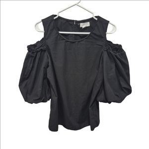VELVET by Graham & Spencer Puff Sleeve Cold Shoulder Black Short Sleeve Top